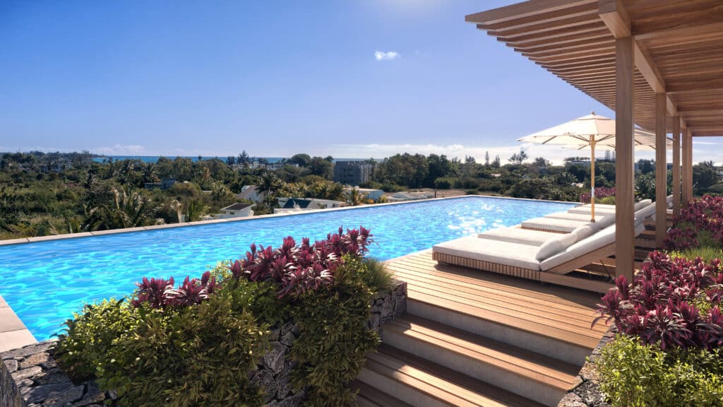 Piscine et Terrasse Commune pour appartement et penthouse à Grand Baie